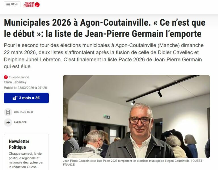 pacte 2026 Jean Pierre Germain élu à agon-coutainville